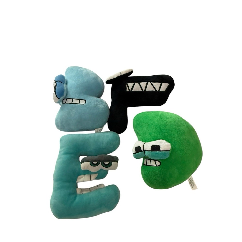 Alphabet Lore Plush Set B E F D Stuffed Animal Toy Letters Blue Green Black